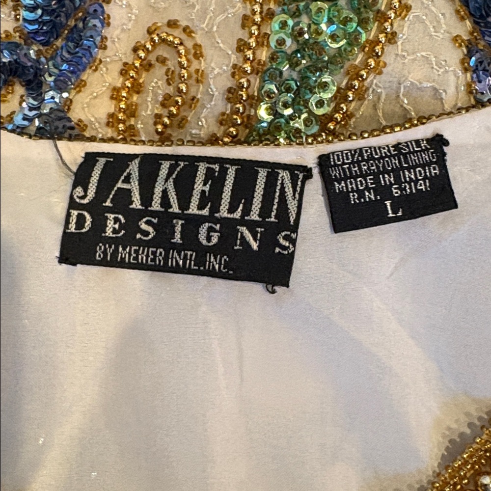 Vintage Jakelin Designs Paisley Sequin Beaded Silk Jacket Size Large 80’s 90’s - Picture 9 of 15